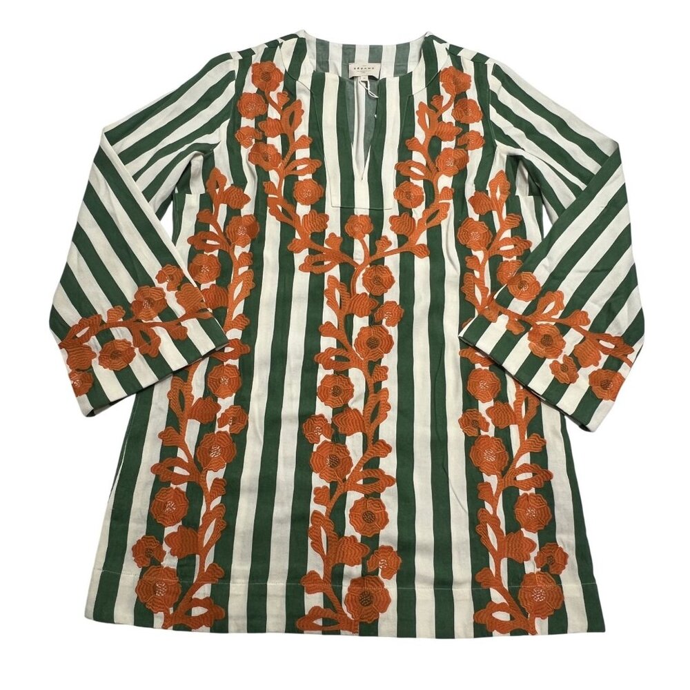Sezane Striped Dress with Floral Embroidery. NWT